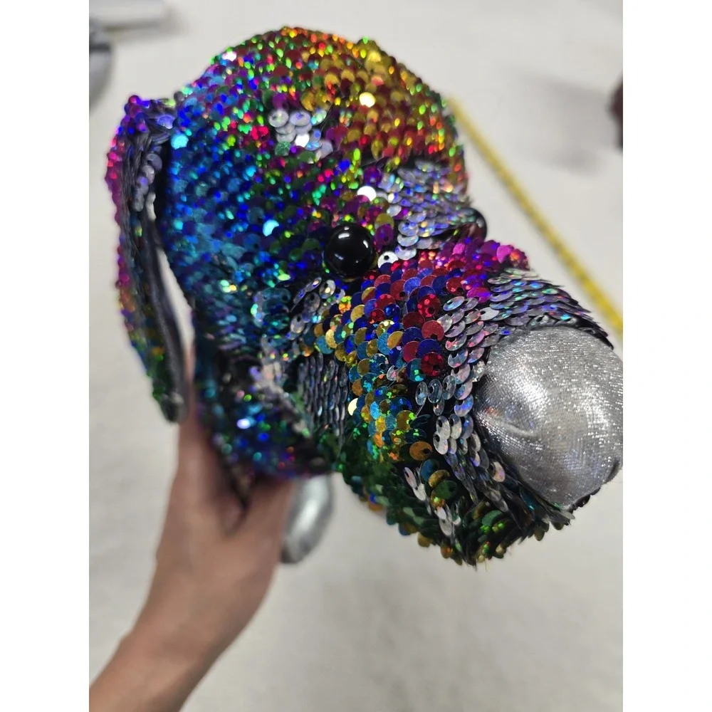 Dan Dee Sequin Dachshund Plush‎ Rainbow Silver Flip Sequins Wiener Dog Toy 19